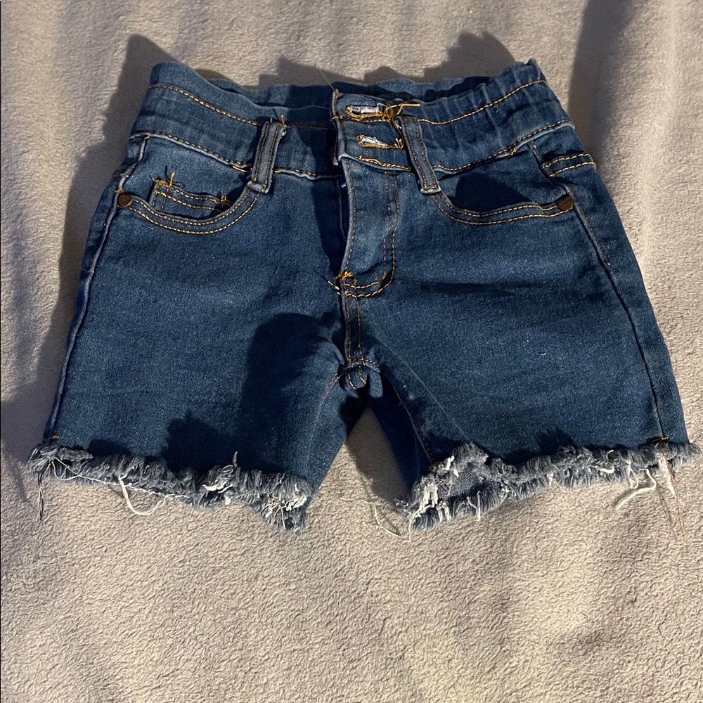 Stylish Dark Blue Frayed Hem Jean Shorts